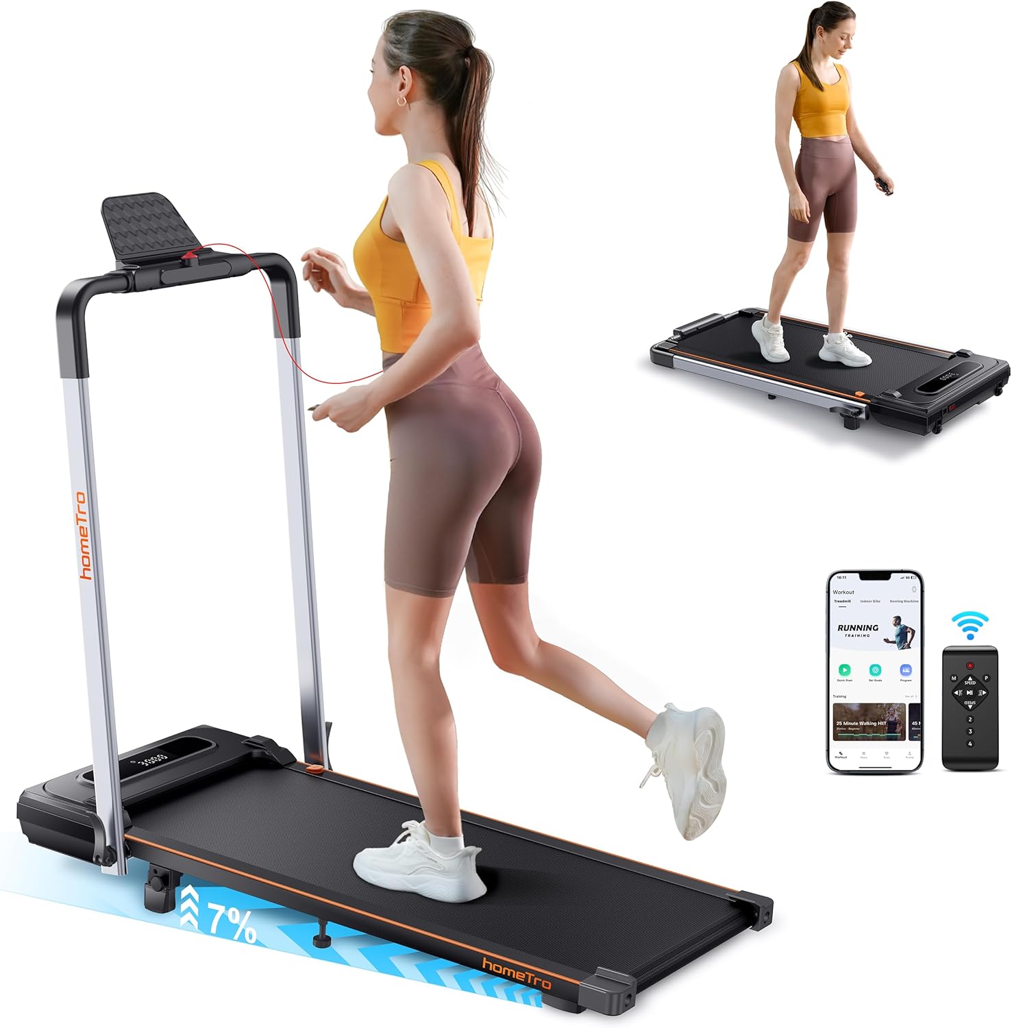 HomeTro Foldable Treadmill with 7% Incline